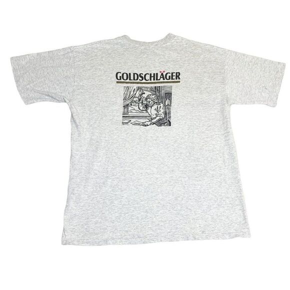 Vintage Goldschlager T-Shirt Grey Large Swiss Liqueur Gold Schnapps Single Stitc - Picture 1 of 8